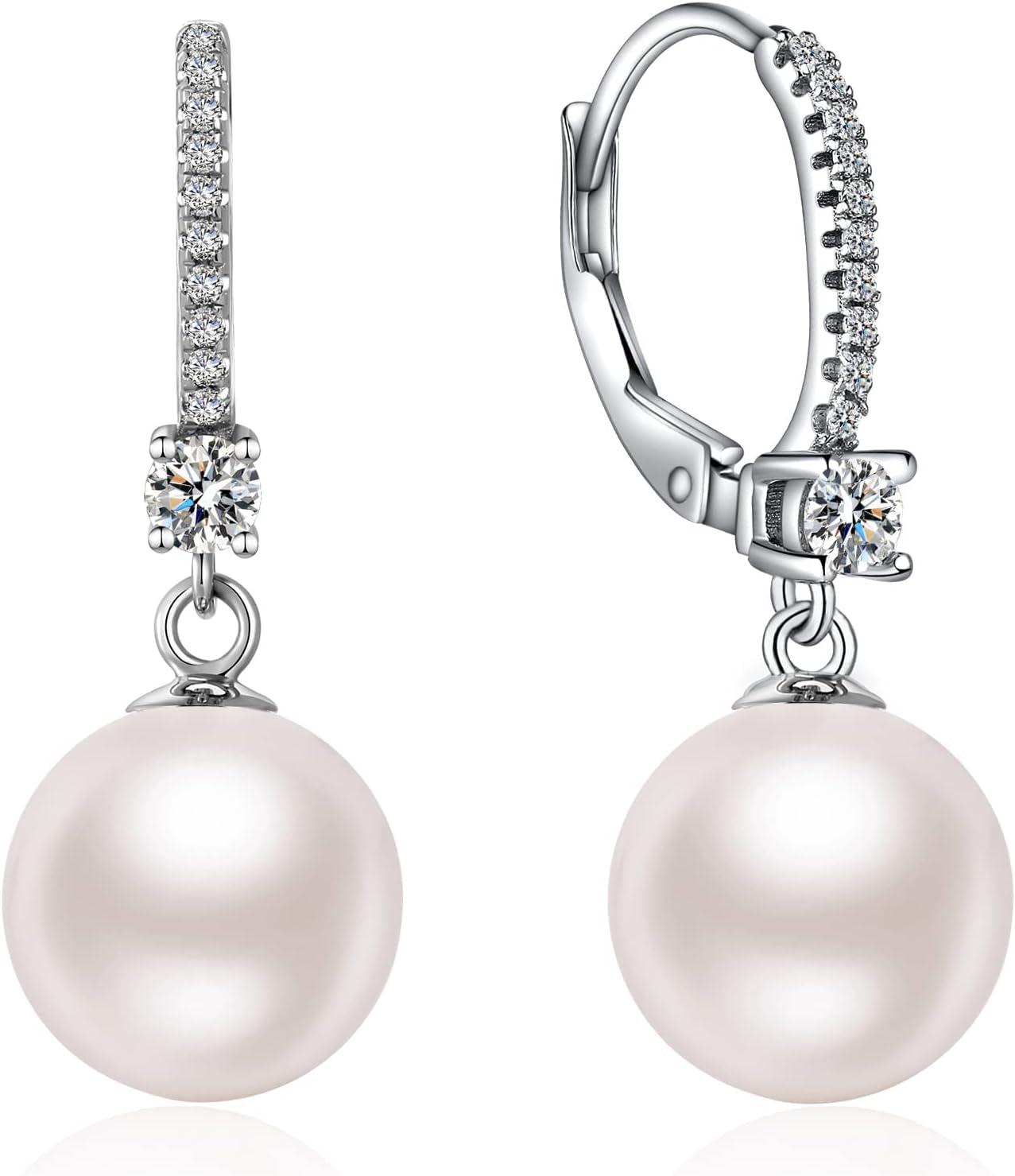 Pearl Dangle Earrings 925 Sterling Silver Pearl Earrings for Women 10Mm White/Black Pearls