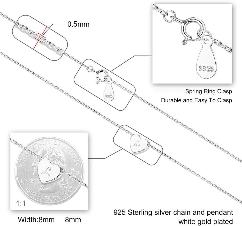 Heart Initial Necklace Gifts for Girls Women - S925 Sterling Silver Tiny Letter Necklace Birthday Gift for Kids Teen Girl Jewelry