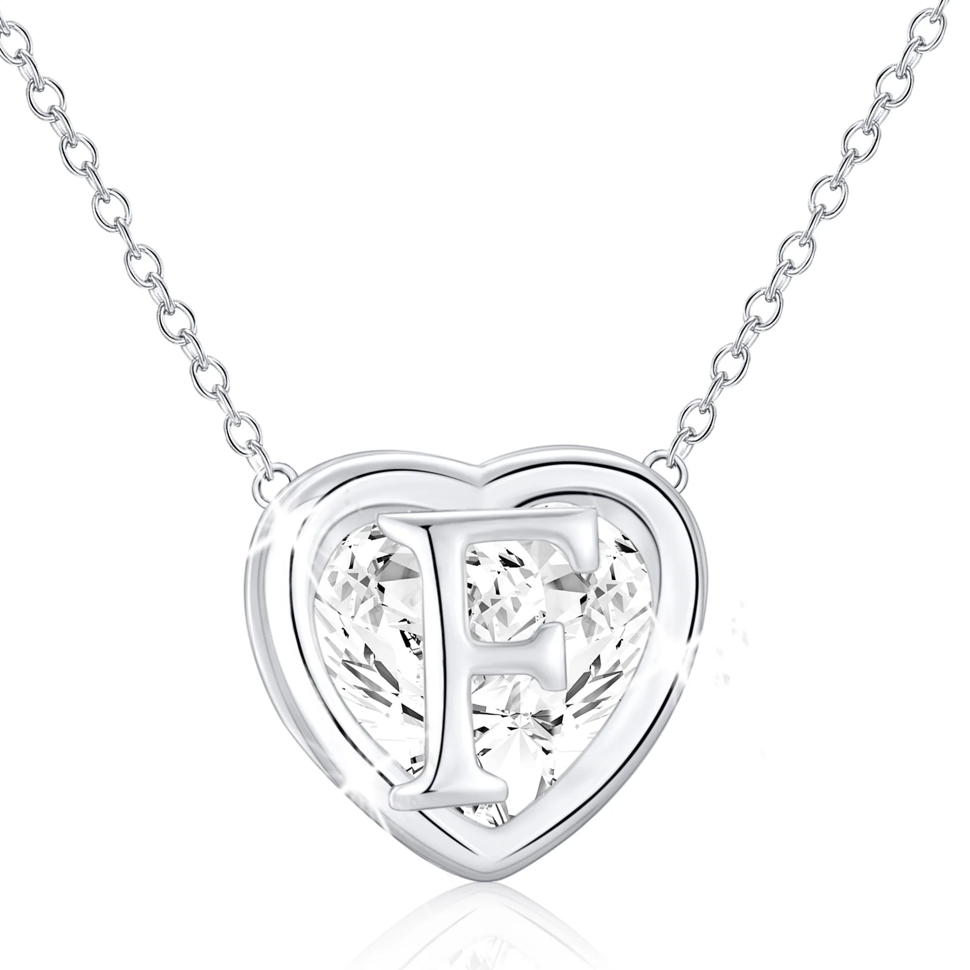 18K White Gold Plated Love Heart Initial Necklaces for Women Girls CZ S925 Sterling Silver Letter F Pendant Chain Wedding Birthday Jewelry Gifts Ideas Teen Tween Mom Wife Daughter Kids Age
