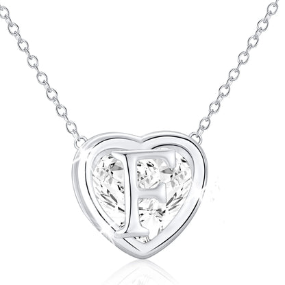 18K White Gold Plated Love Heart Initial Necklaces for Women Girls CZ S925 Sterling Silver Letter F Pendant Chain Wedding Birthday Jewelry Gifts Ideas Teen Tween Mom Wife Daughter Kids Age