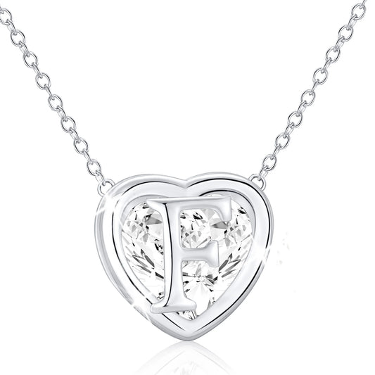 18K White Gold Plated Love Heart Initial Necklaces for Women Girls CZ S925 Sterling Silver Letter F Pendant Chain Wedding Birthday Jewelry Gifts Ideas Teen Tween Mom Wife Daughter Kids Age