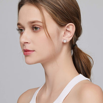 Cute Cat Pearl Earrings-925 Sterling Silver Cat Pearl Stud Earrings with Freshwater Pearl 7.5MM, Cat Lover Jewelry Gift