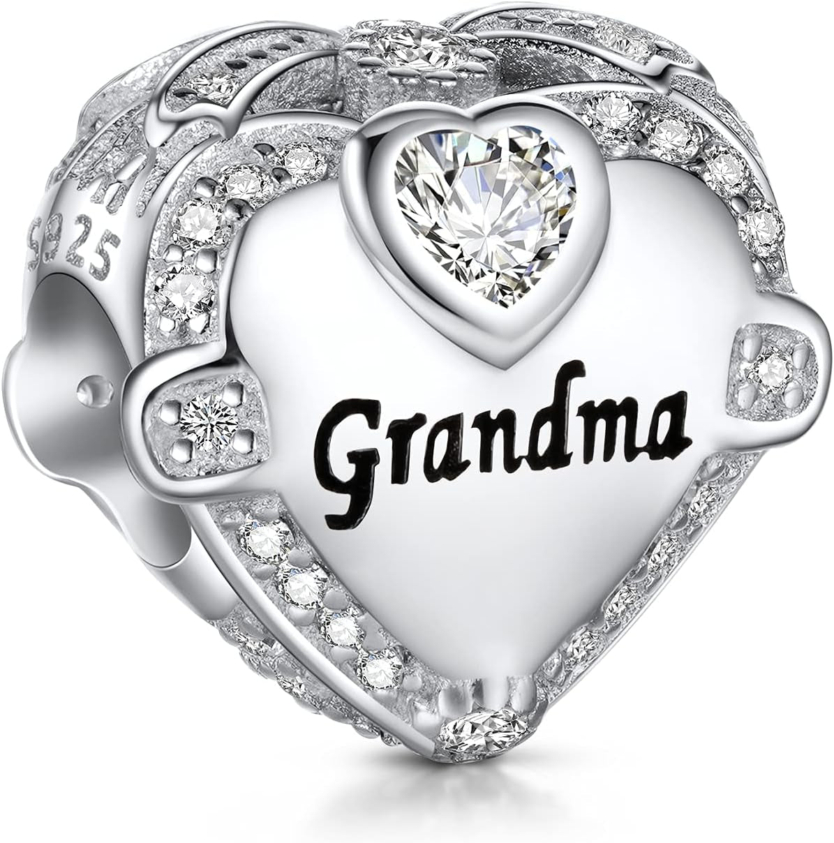 Love Heart Mom Wife Sister Daughter Friend Dad Grandma Auntie Charm for Charms Bracelet, 925 Sterling Silver Cubic Zirconia Bead Chirstmas Halloween Birthday Jewerly Gifts for Women