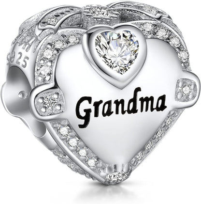 Love Heart Mom Wife Sister Daughter Friend Dad Grandma Auntie Charm for Charms Bracelet, 925 Sterling Silver Cubic Zirconia Bead Chirstmas Halloween Birthday Jewerly Gifts for Women