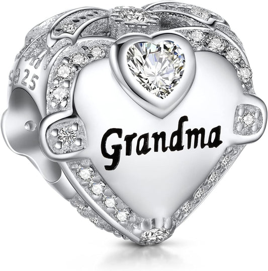 Love Heart Mom Wife Sister Daughter Friend Dad Grandma Auntie Charm for Charms Bracelet, 925 Sterling Silver Cubic Zirconia Bead Chirstmas Halloween Birthday Jewerly Gifts for Women