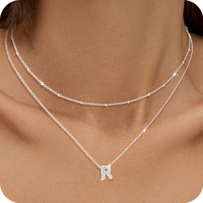18K White Gold Plated Initial Necklaces for Women Girls CZ S925 Sterling Silver Letter R Necklace Set Birthday Jewelry Gifts Teen Tween Preteen Mom Adults Wife Daughter Girlfriend Kids Age