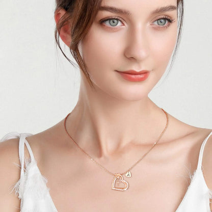 18K Rose Gold Plated Love Heart Initial Cross Necklaces for Women Girls CZ Letter N Pendant Chain Wedding Birthday Jewelry Gifts Ideas Mom Teen Kids Her Girlfriend Wife Daughter Age