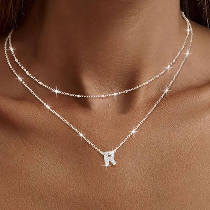 18K White Gold Plated Initial Necklaces for Women Girls CZ S925 Sterling Silver Letter R Necklace Set Birthday Jewelry Gifts Teen Tween Preteen Mom Adults Wife Daughter Girlfriend Kids Age