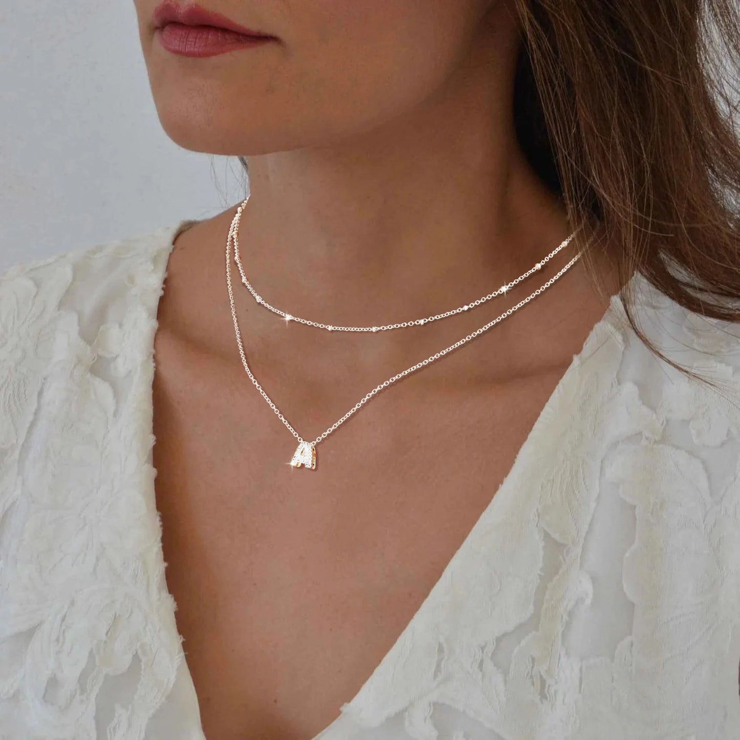 18K White Gold Plated Initial Necklaces for Women Girls CZ S925 Sterling Silver Letter R Necklace Set Birthday Jewelry Gifts Teen Tween Preteen Mom Adults Wife Daughter Girlfriend Kids Age