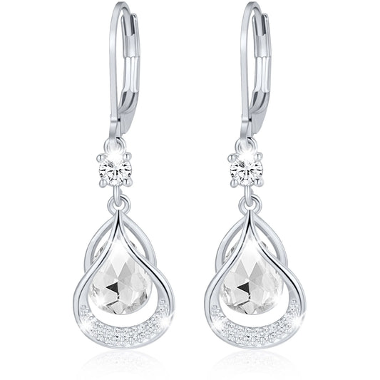 18K White Gold Plated Drop Earrings for Women Girls Hypoallergenic S925 Sterling Silver April Birthstone Earrings with CZ Crystal Wedding Birthday Jewelry Gifts Ideas Teen Mom Kids Age