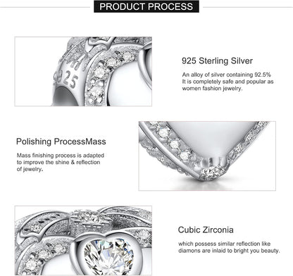 Love Heart Mom Wife Sister Daughter Friend Dad Grandma Auntie Charm for Charms Bracelet, 925 Sterling Silver Cubic Zirconia Bead Chirstmas Halloween Birthday Jewerly Gifts for Women