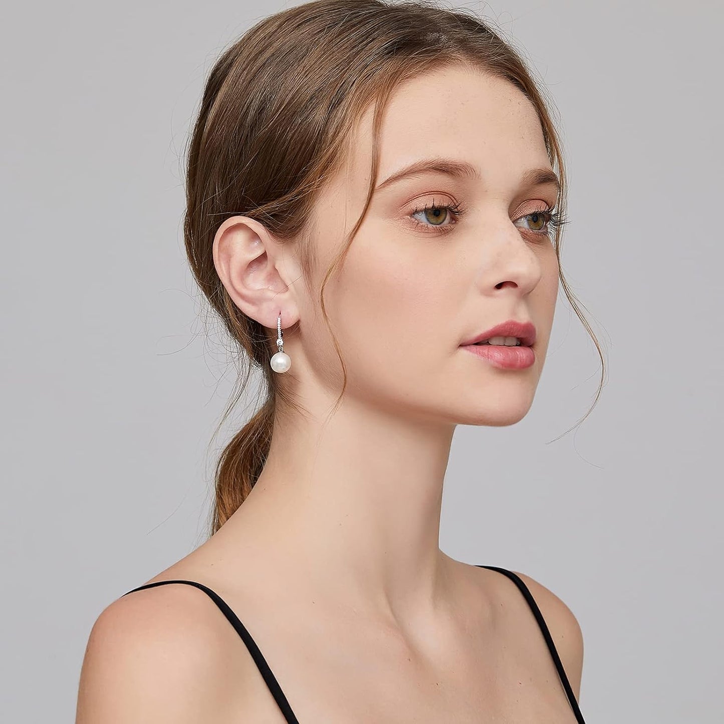 Pearl Dangle Earrings 925 Sterling Silver Pearl Earrings for Women 10Mm White/Black Pearls