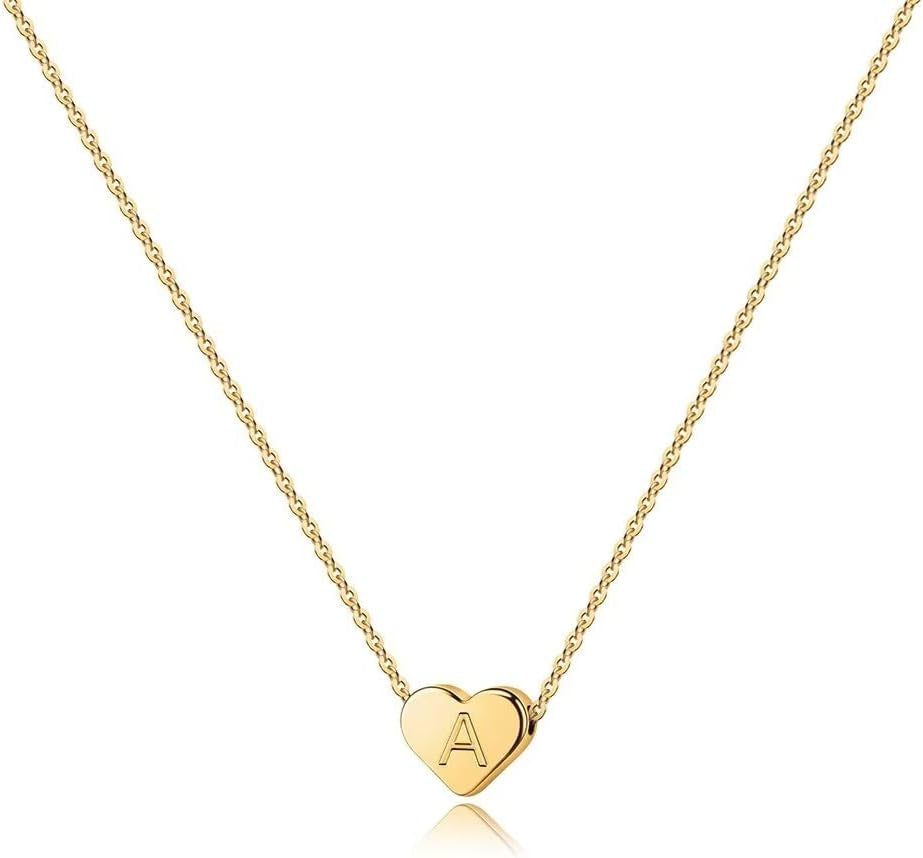 Heart Initial Necklaces for Women Girls - 14K Gold Plated Heart Pendant Letter Alphabet Necklace Letter Initial Necklace Gifts for Girls Teens