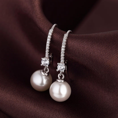 Pearl Dangle Earrings 925 Sterling Silver Pearl Earrings for Women 10Mm White/Black Pearls