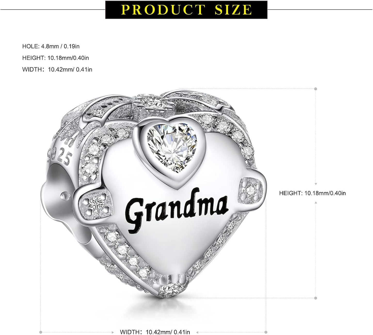 Love Heart Mom Wife Sister Daughter Friend Dad Grandma Auntie Charm for Charms Bracelet, 925 Sterling Silver Cubic Zirconia Bead Chirstmas Halloween Birthday Jewerly Gifts for Women