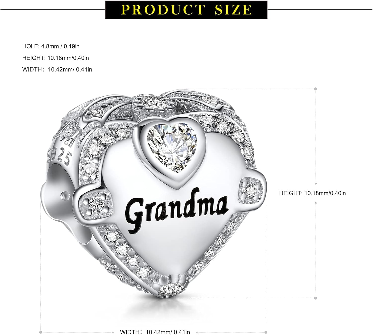 Love Heart Mom Wife Sister Daughter Friend Dad Grandma Auntie Charm for Charms Bracelet, 925 Sterling Silver Cubic Zirconia Bead Chirstmas Halloween Birthday Jewerly Gifts for Women