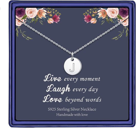 Disc Initial Necklace Gifts for Girls - 14K Gold Filled/Rose Gold/S925 Sterling Silver Disc Initial Necklaces Personalized Birthday Gift Tiny Initial Necklace Jewelry for Girls Women