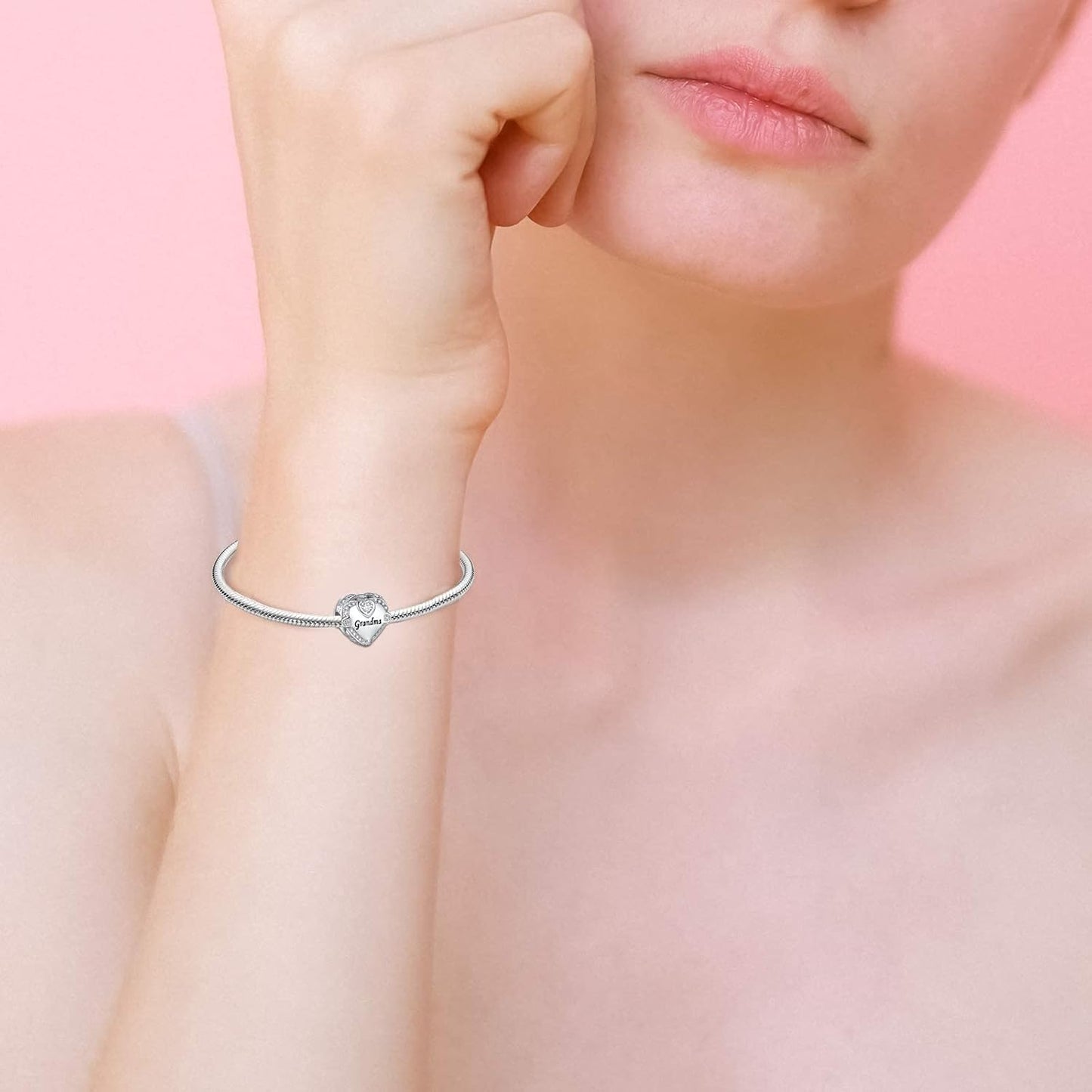 Love Heart Mom Wife Sister Daughter Friend Dad Grandma Auntie Charm for Charms Bracelet, 925 Sterling Silver Cubic Zirconia Bead Chirstmas Halloween Birthday Jewerly Gifts for Women