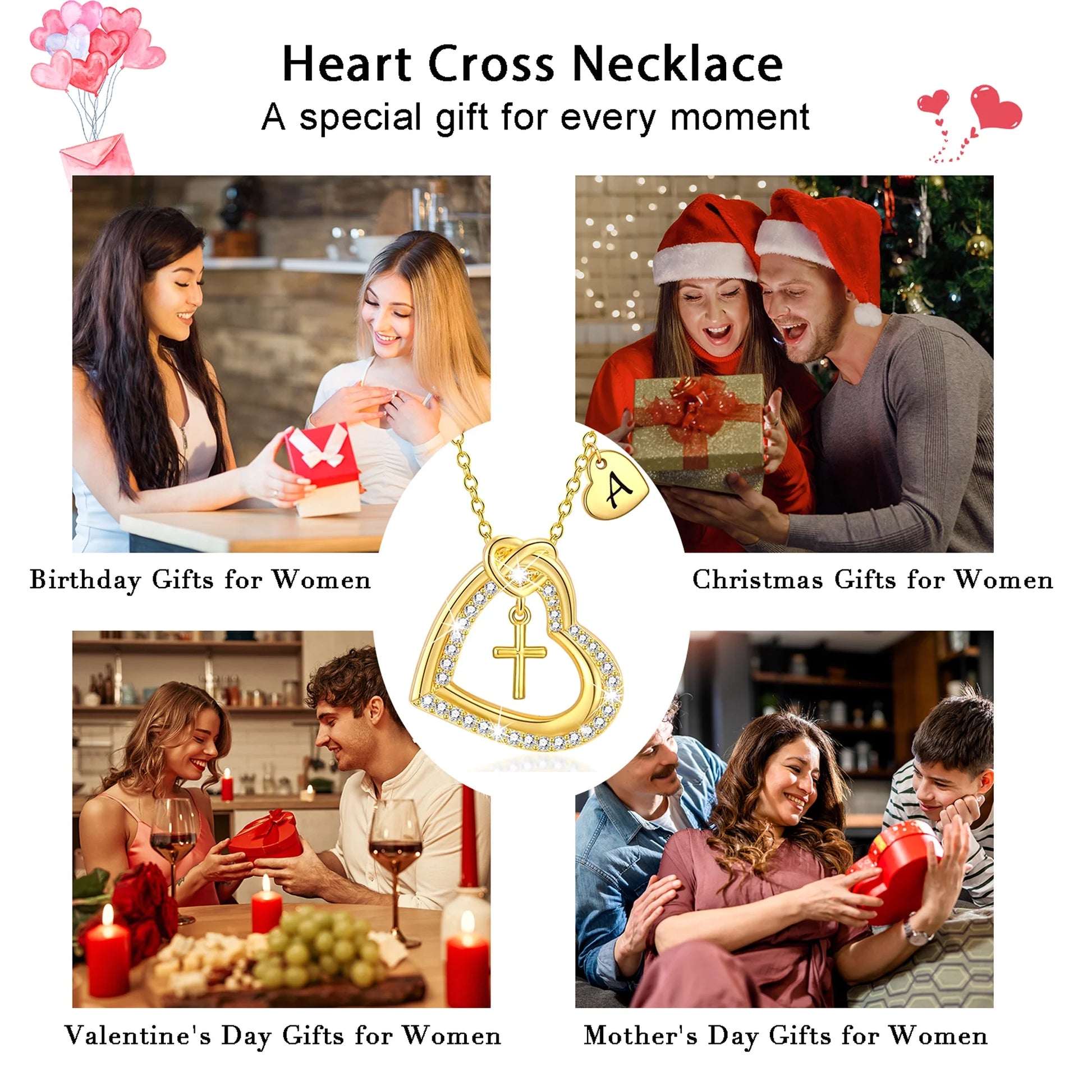 18K Gold Plated Love Heart Initial Cross Necklaces for Women Girls CZ Letter F Pendant Chain Wedding Birthday Jewelry Gifts Ideas Mom Teen Kids Girlfriend Wife Daughter Age