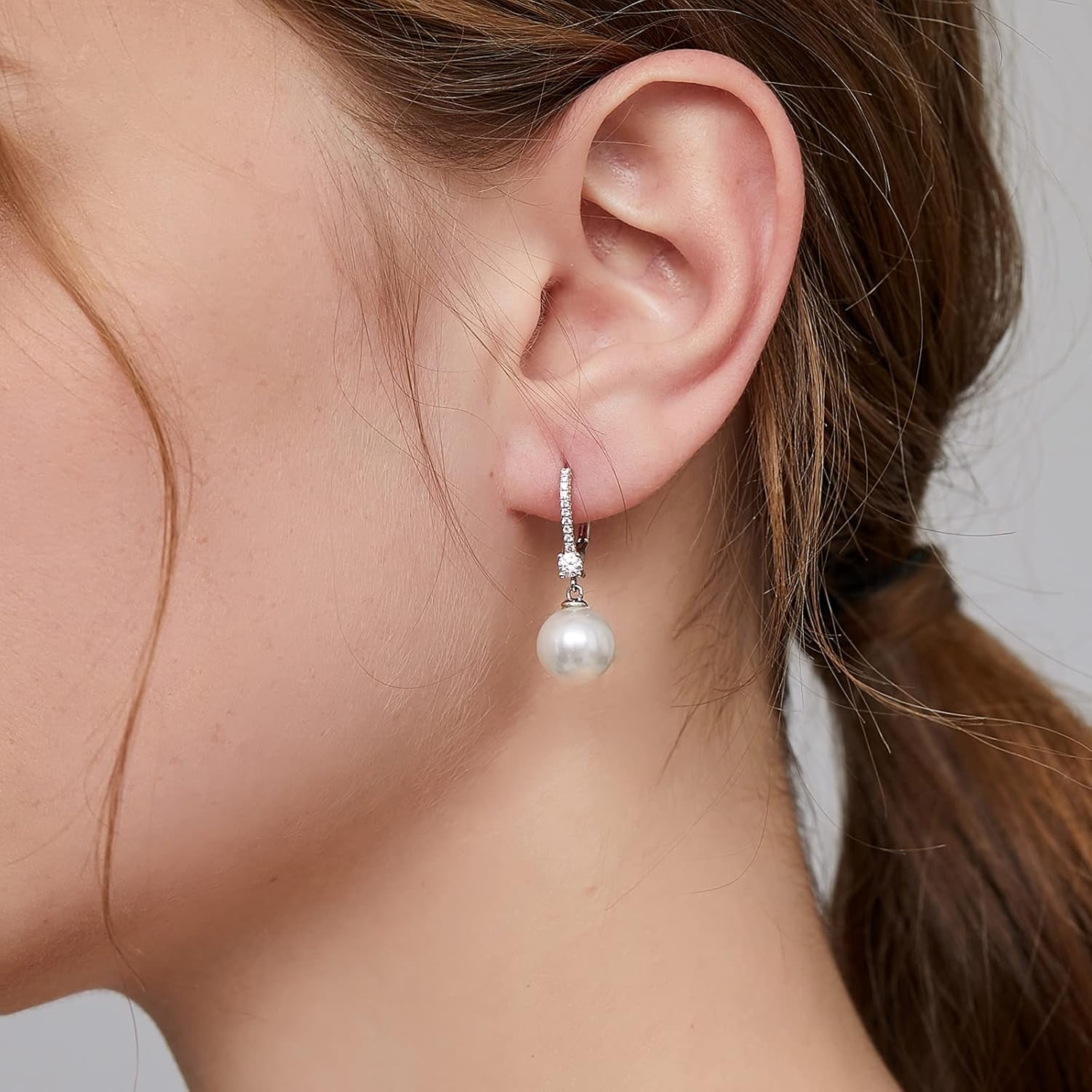 Pearl Dangle Earrings 925 Sterling Silver Pearl Earrings for Women 10Mm White/Black Pearls